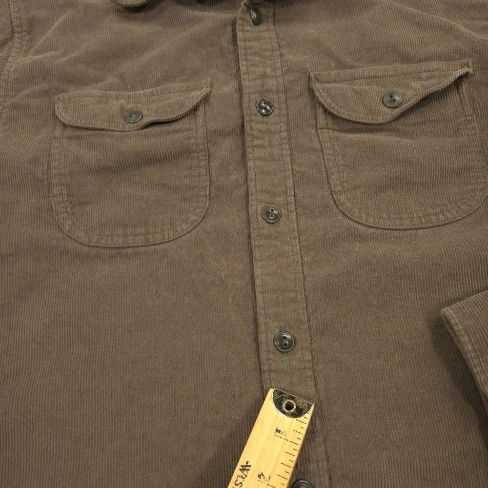 J Crew Corduroy Work Shirt‎ Mens Small Fatigue Brown Garment Dyed Classic Fit